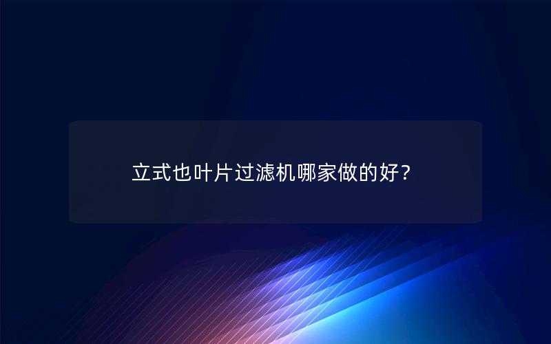 立式也叶片过滤机哪家做的好？